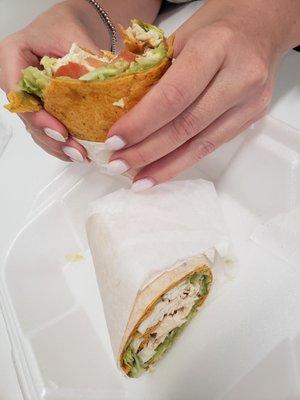 Veggie Wrap with chicken added in Tomato wrap