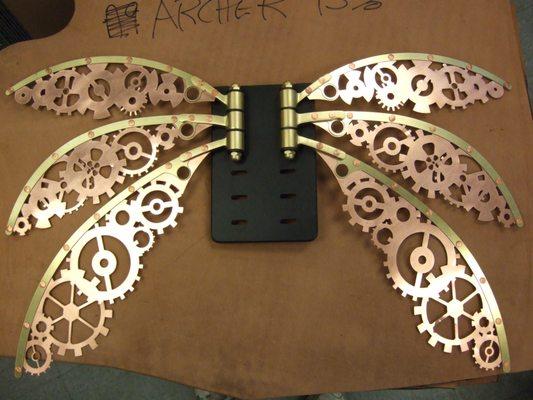 Copper and Brass waterjet cut Fairy wings!