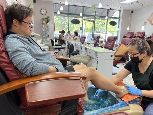 8/20/23 jJ having his monthly pedicure!