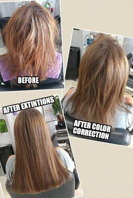 Color correction with tape in extensions.