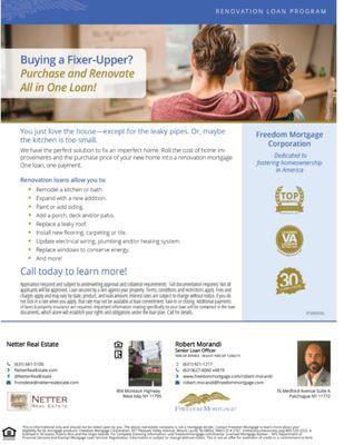 November Monthly Newsletter-Compliments of #NetterRealEstate and #FreedomMortgage Buying a Fixer Upper? All you may need is ONE Loan!