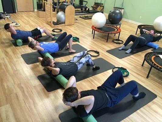 We incorporate pilates mat exercises in various classes.