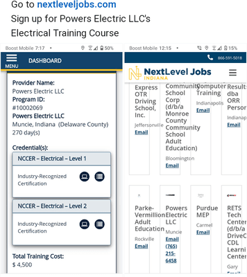 Go to nextleveljobs.com
 Apply for the work ready grant and enroll in Powers Electric LLC's training course!