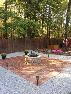 Patio, lighting, fire pit, landscaping