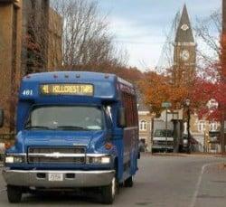 Ozark Regional Transit bus on Fayetteville's downtown square