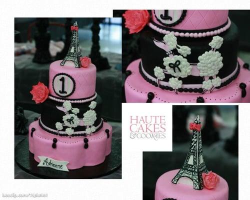 Chic Parisian Poodle Eiffel Tower birthday cake.