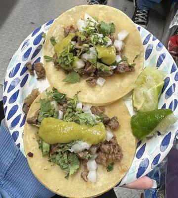 Carne asada tacos with green sauce - loved!!