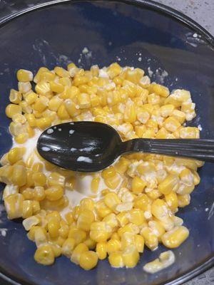 Mexican street corn which was just canned corn, mayo, and Parmesan cheese. No chili powder included.