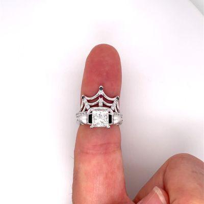 Wedding Band - Spiderwebs with white diamonds, black diamonds at the tips, and red diamond in the center - fitting into the Engagement Ring