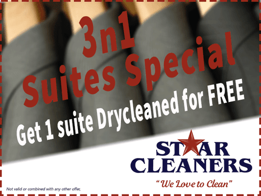 Get more suits done with dry cleaning discount price.