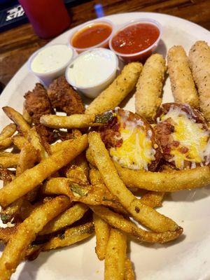 Super Sampler Platter (Potato Skins, Mozzarella Sticks, Chicken Fingers, Fried Pickle Chips)