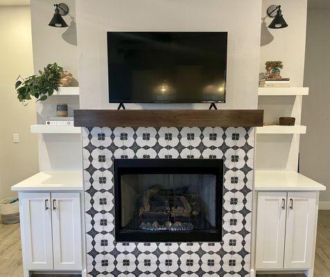 Cabinets and shelving were previously blue! Now gorgeous white!