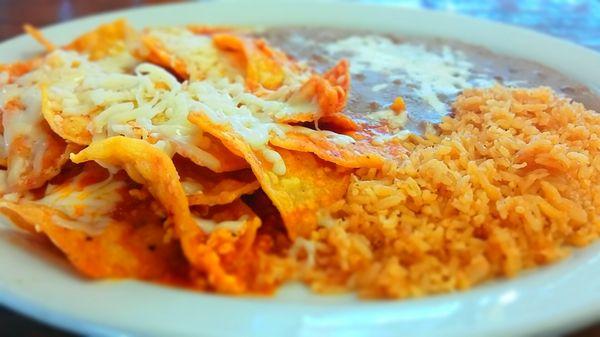 Chilaquiles with rice & beans