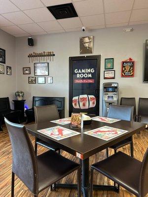 A look towards the gaming room.  Note the décor on the walls.