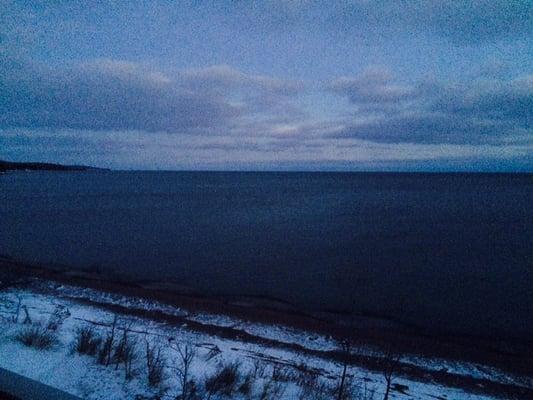 Arrived for our 2nd stay in January - snowy beach but the waves are rolling in!