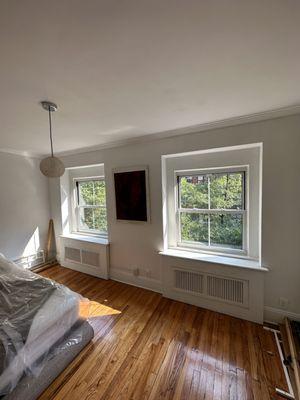 Interior white aluminum double-hung windows