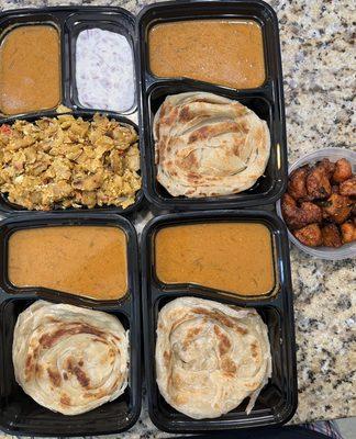 Parotta with Salna, Kothu parotta, chicken fry