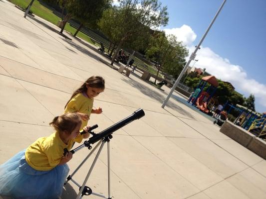 Learning how to use a telescope and looking at the moon (yes, it's out today!) :)