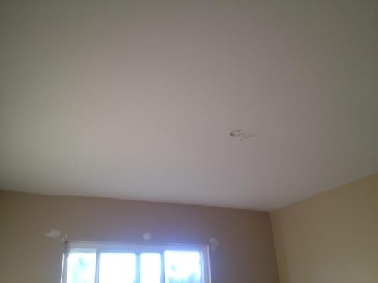 Clean job, pop-corn removed, primed & painted. We have to recalk the corners where the ceiling meets the walls, but thats expect