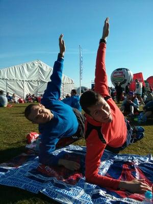 Members plank in London.