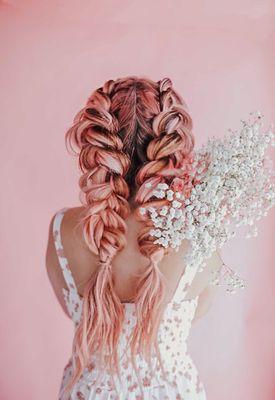 Pink hair double Dutch braids