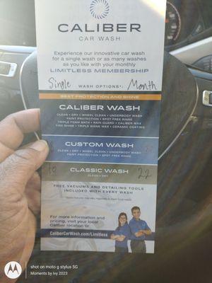 Member pricing for the month vs Single wash 12/18/2023