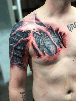 3D skin tear tattoo . Samuri armor