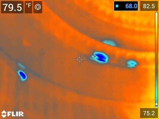 Our thermal camera can show roof leaks and wall leaks that aren't visible