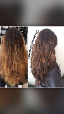 Before and after , tones down the brassiness & a nice haircut by Christina