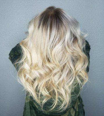 Balayge blonde with natural root.