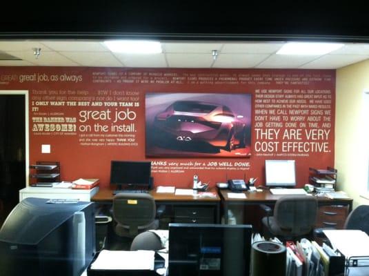 Look what a little paint, vinyl text and a canvas print can do to a boring wall!