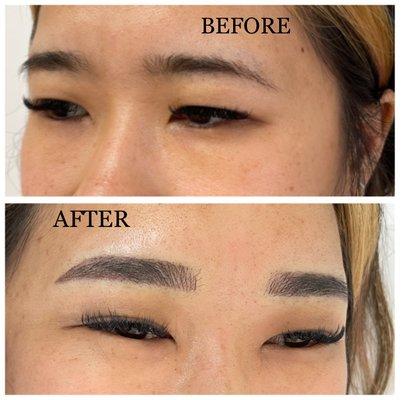 Fixed her eyebrows with microshading technique which is combination of microblading and ombré.