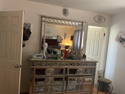 My mirror bedroom set please excuse the mess I'm still arranging decorating