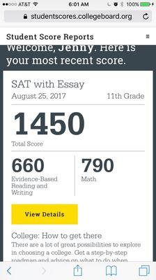 This is the SAT 2017 score from one of our students.