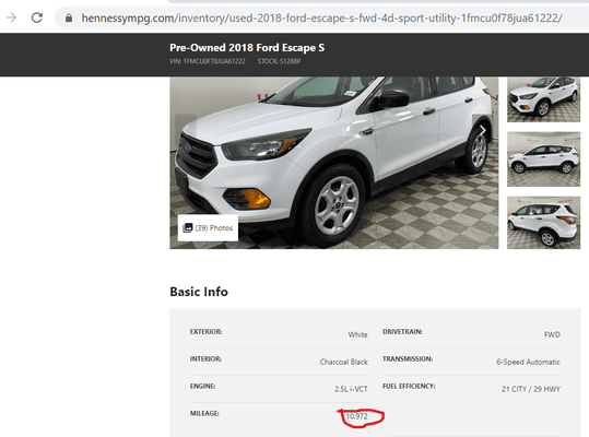 mileage listed on their website as 10,972