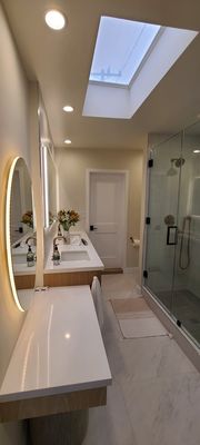 Lighted Mirror and Recessed lighting by our Santa Clarita Electricians