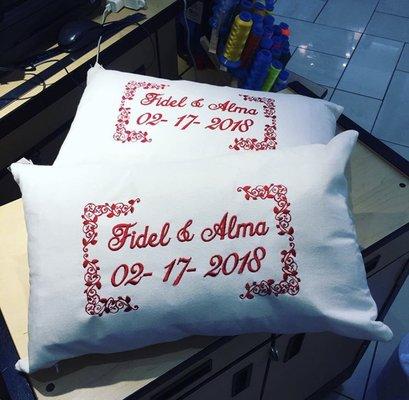 Embroidery on pillow cases for weeding