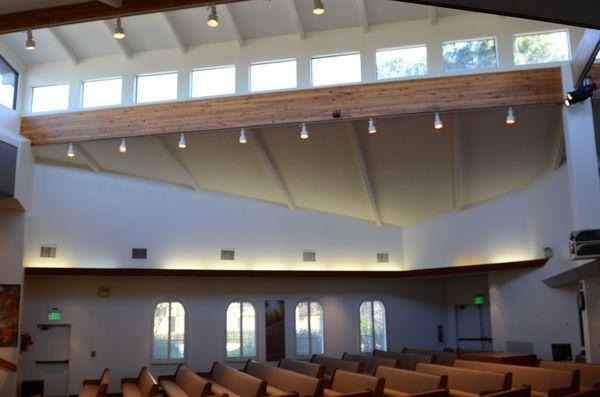 Vaulted ceiling in Sanctuary adds to the feeling of sacred space.