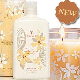 Thymes Amber Sweet body care line and candle