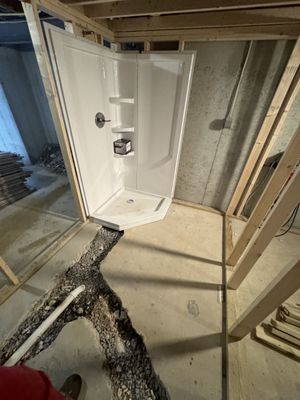 Added bathroom in basement with 3 piece corner shower