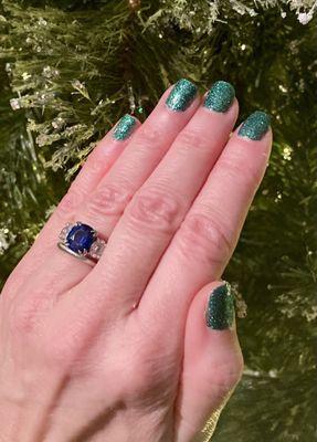 Christmas nails by Tri.  Regular glitter nail polish, not gel.