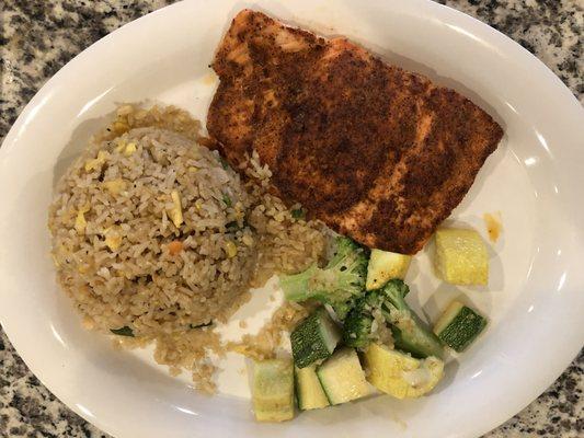 Grilled Salmon and Fried Rice