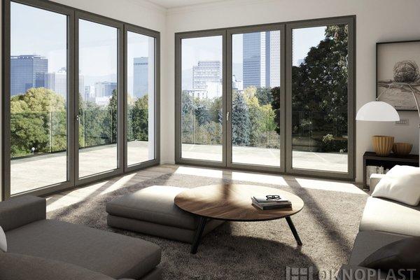 Gorgeous combination of French doors and fixed panels that are all wonderfully energy efficient.