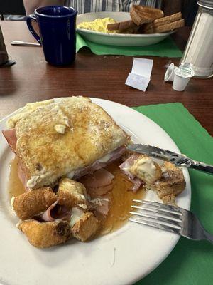 Stuffed French toast with ham and cheese.