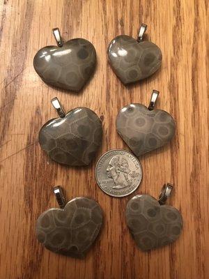 Petoskey stone heart pendants