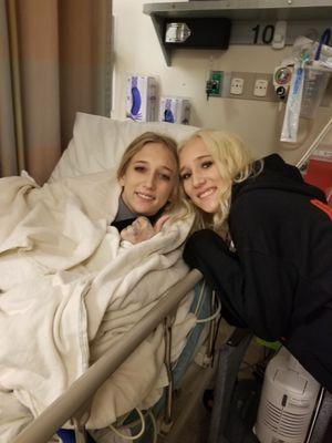 This is her and her sister post op in recovery room