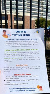 Covid test clinic info