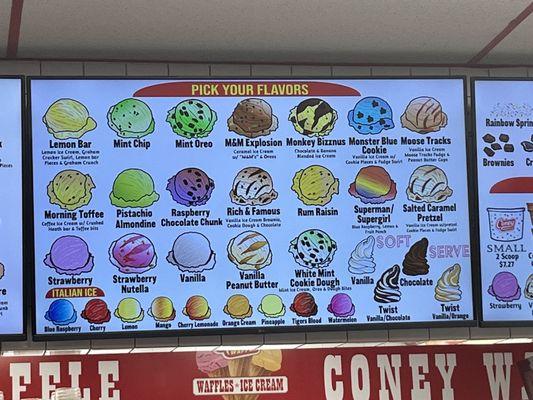 Ice cream flavors.