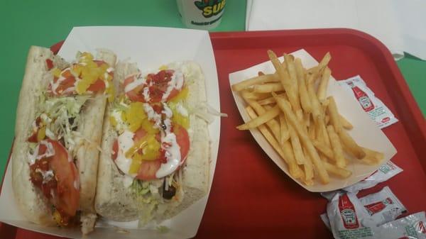 Jrecks buffalo chicken sub and side of fries