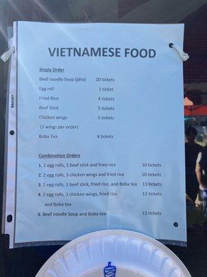 Menu Vietnamese booth